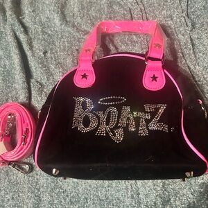 Dolls Kill Black Velvet Mini Bag with Hot Pink Trim